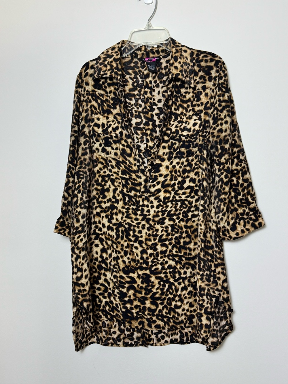 Body Central Leopard Print Lounge Tunic w/ Buttons Front/Back Adjust Sleeve
